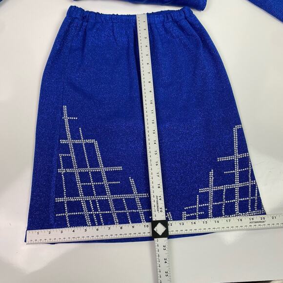 STUNNING rhinestone Donna Vinci Knits Church Skirt Suit 8 Blue Wool Blend Jewels - Picture 15 of 16
